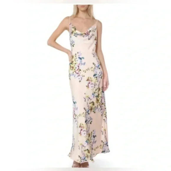 NEW BEBE SATIN FLORAL DRESS GOWN - Picture 1 of 3